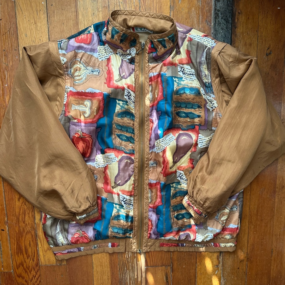 Colorful Patterned Jacket With Brown Sleeves - image 1